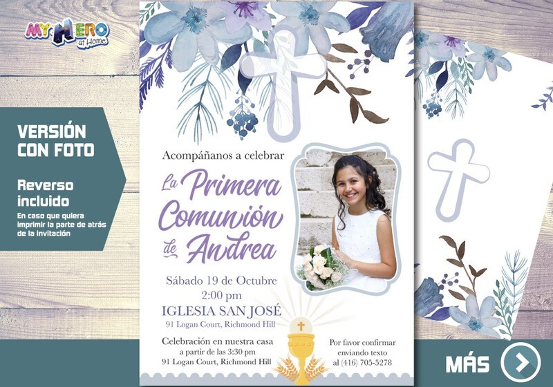 Invitacion para Primera Comunion para Ninas. 1era Comunion Invitacion. Invitacion 1era comunion. 385SP