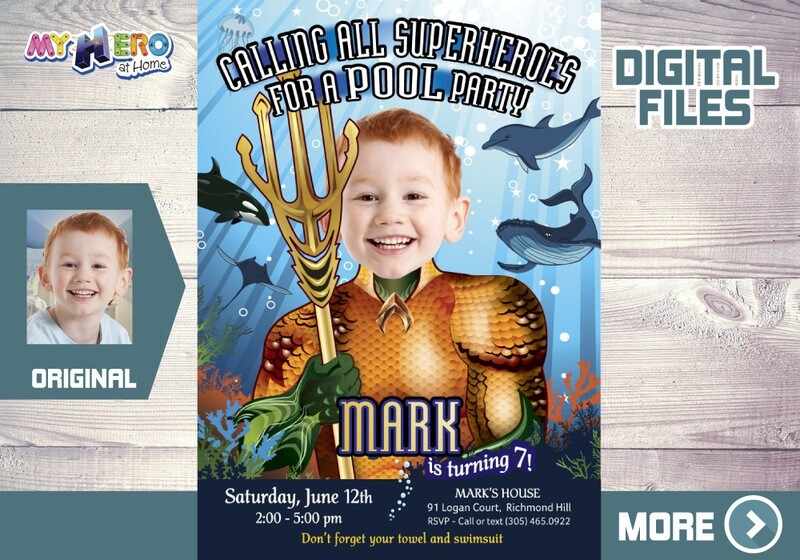 Aquaman Birthday Invitation, Aquaman Pool Party Invitation, King of Atlantis Invitation, Justice League Pool Party, Aquaman Digital, 190