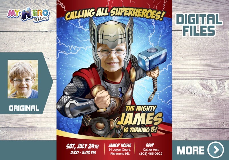 Thor Birthday Invitation with photo, Thor photo Invitation, Thor Thank You, Thor party flyer Invitation, Thor Party favors. 154