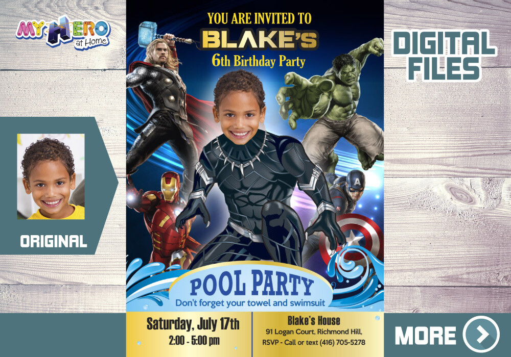 Black Panther Pool Party Invitation, Black Panther Digital Invitation, Black Panther Thank You, Wakanda Forever pool party. 174