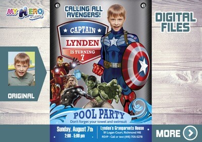 Captain America Pool Party Invitation, Captain America Digital Invitation Invitation, Captain America Thank You, Avengers Pool party. 078