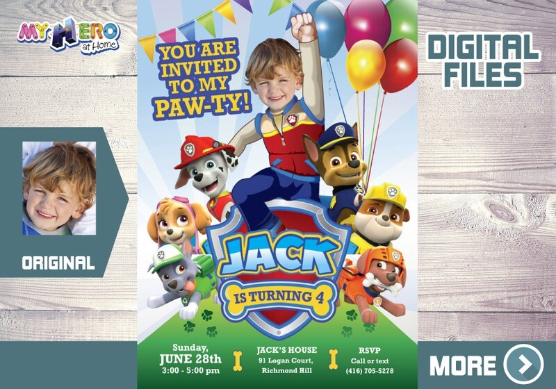Paw Patrol Invitation with photo, Paw Patrol Party, Paw Patrol Birthday, Paw Patrol online, Paw Patrol flyer. 377
