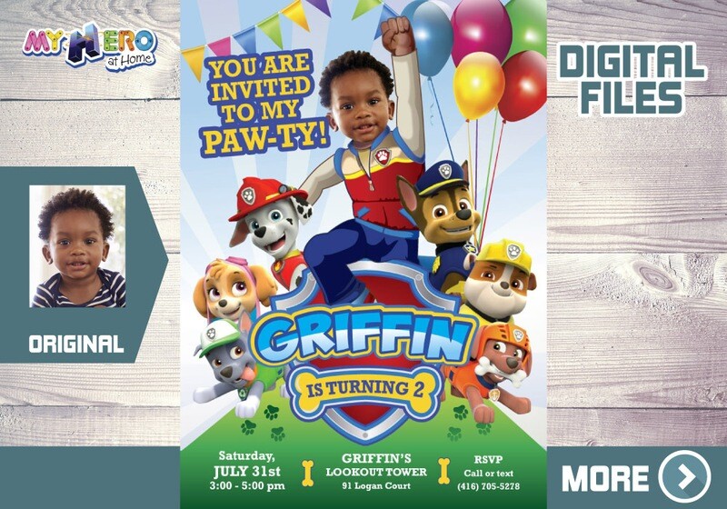 Paw Patrol Birthday Invitation, Paw Patrol theme Party, Paw Patrol Digital Invitation, Paw Patrol online. 377B