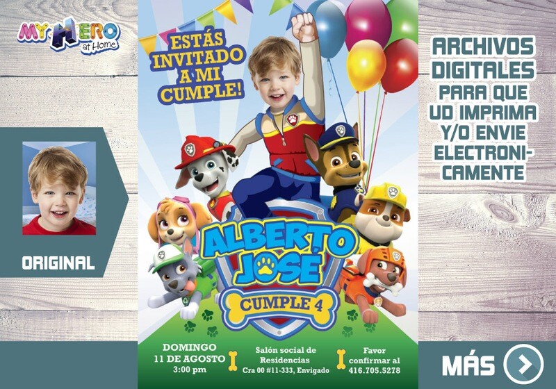 Fiesta Patrulla Canina. Invitacion Patrulla Canina. Fiesta tema Paw Patrol. Invitacion digital Patrulla Canina. 377SP