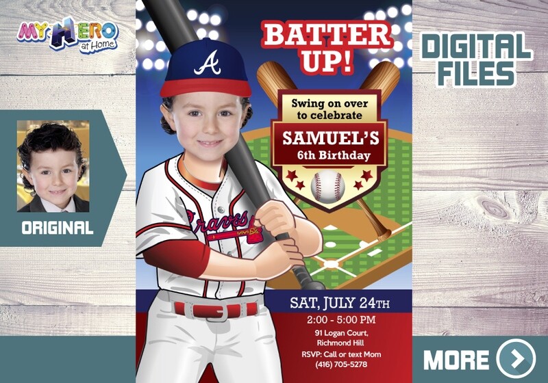 Atlanta Braves Birthday Invitation, Baseball Birthday Invitation, Braves photo invitation, Braves Digital Invitation. 544