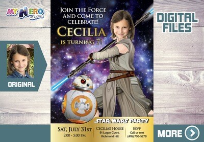 Girl Star Wars Invitation, Jedi Rey Party Invitation, Jedi Rey theme party, Jedi Rey photo invitation, Jedi Rey Digital Invitation 024
