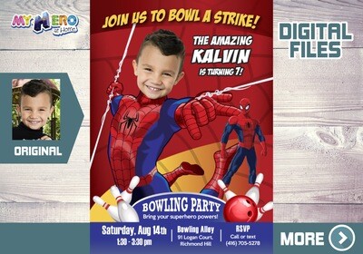 Spider-Man Bowling Party Invitation, Bowling Party themed Spider-Man, Avengers Bowling Party Invitation, Spider-Man thanks. 146