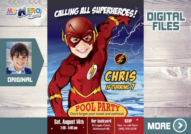 Flash Pool Party Invitation, Flash Birthday, Flash Water slide Party, Flash Splash Party, Flash Digital, Flash Thank you. 173