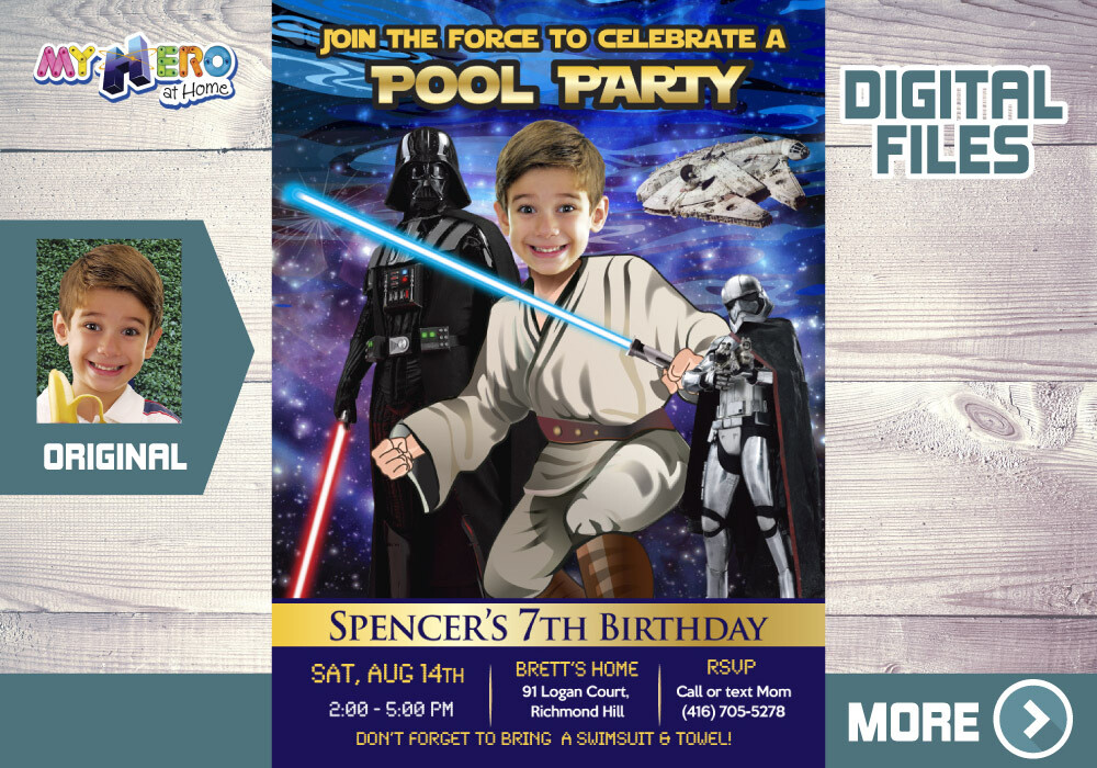 Star Wars Pool Party Invitation, Jedi Pool Party, Star Wars Splash, Star Wars Water Slide, Star Wars digital, Jedi Thank you. 016