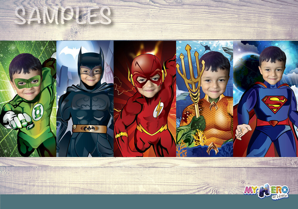 Posters of Superman, Batman, Flash, Aquaman, Green Lant