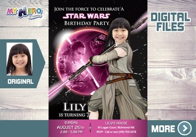 Jedi Rey Pink and Black Party Invitation, Jedi Rey Bday Invitation, Jedi Rey pink black Party, Star Wars Pink and Black Invitation. 010