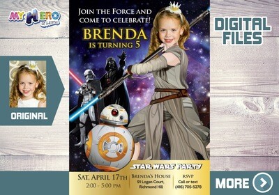 Jedi Rey birthday Invitation, Jedi Rey Party invitation, Jedi Rey digital, Jedi Rey themed party, Girl Star Wars birthday. 006