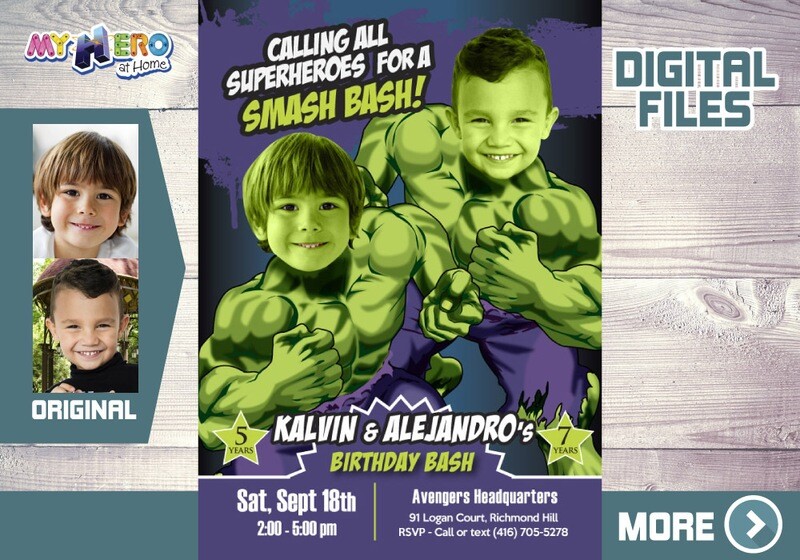 Joint Hulk Party invitation, Hulk Siblings Birthday invitation, Hulk Siblings Invitation, Hulk Joint Party invitation, Hulk theme Party. 418