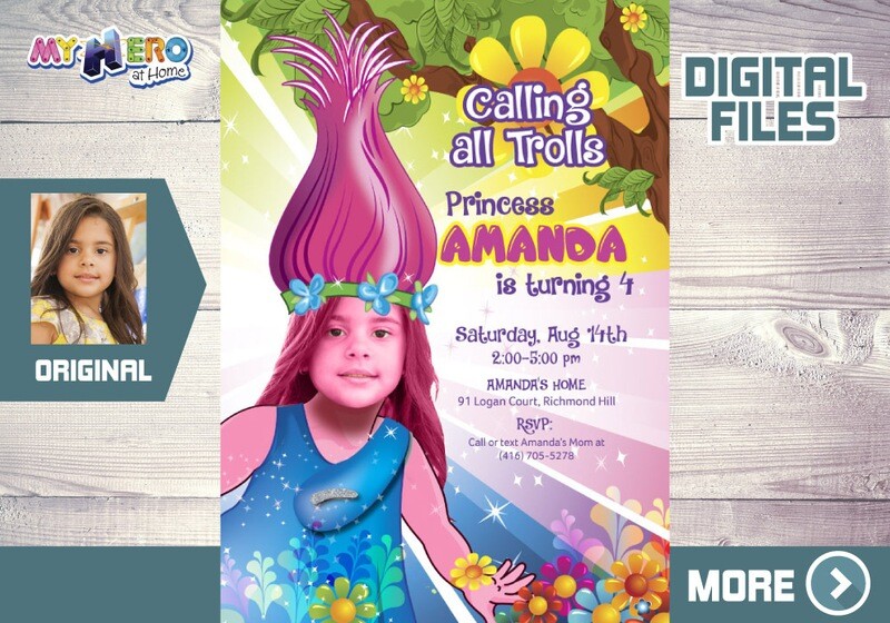Trolls party Invitation, Poppy Birthday Invitation, Trolls party favors, Trolls digital invitation, Poppy theme Party, Trolls giveaway. 201