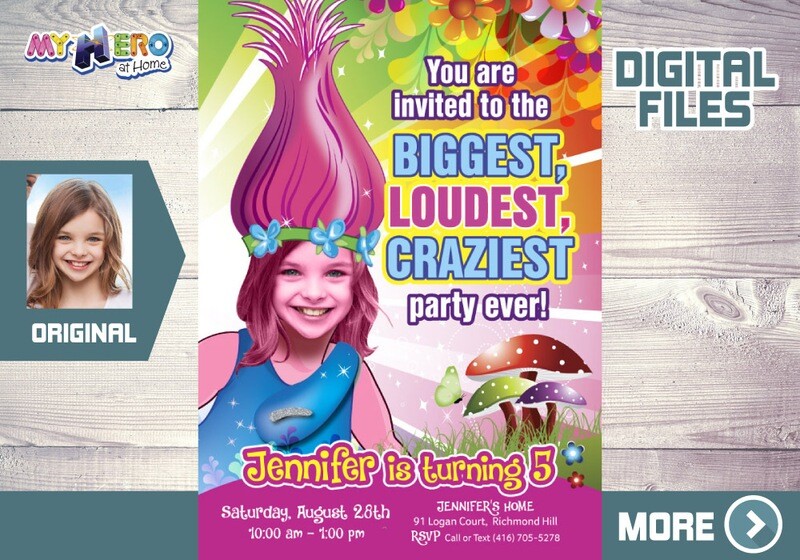 Trolls birthday Invitation, Biggest, loudest, craziest Party, Princess Poppy digital, Trolls Birthday ideas, Princess Poppy favor tags. 202