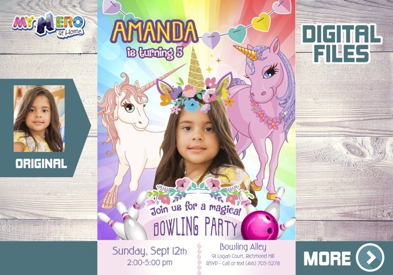 Unicorns Bowling Party Invitation, Unicorns Bowling Party, Unicorns Bowling theme party, Unicorns digital, Unicorns goodie bags. 287