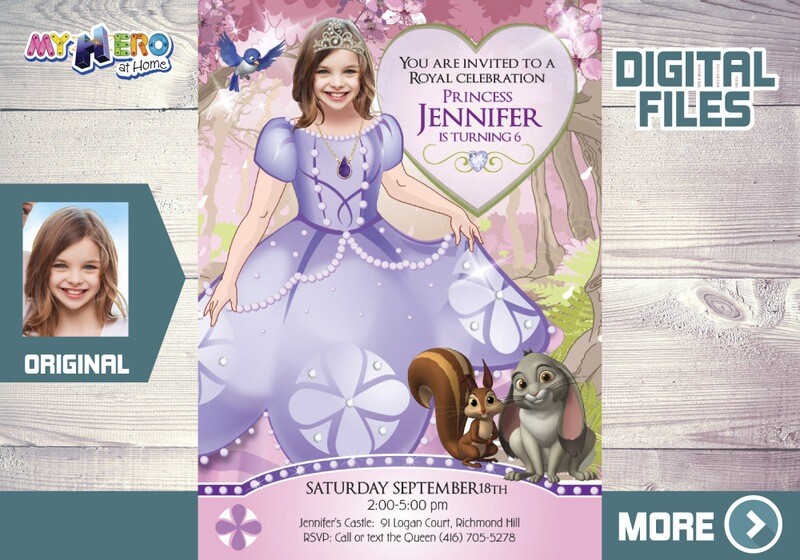 Princess Sofia Bday Invitation, Princess Sofia party invite, Invitación Princesa Sofia, Princess Sofia thank you, Sofia favor tags. 264