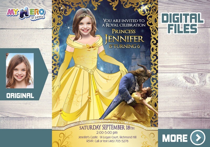 Princess Belle Bday Invitation, Princess Belle Party, Beauty and the Beast bday Invitation, Princess Belle Birthday, Belle thank you. 252