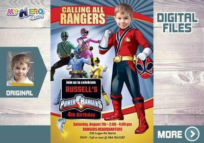 Power Rangers Birthday Invitation, Red Power Ranger Party, Power Rangers Theme party, Rangers Digital Invitation. 001