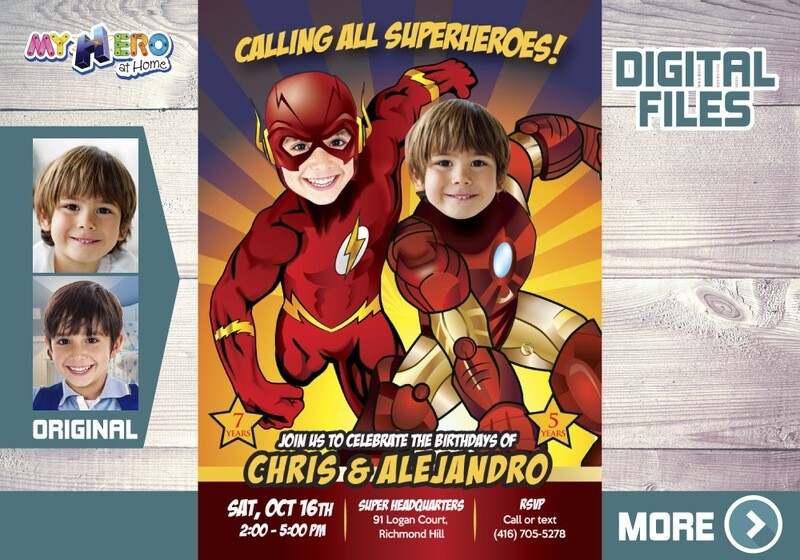Flash and Iron Man Birthday Invitation, Flash and Iron Man Party, Flash and Iron Man invitation template. 159