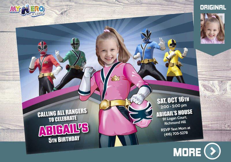 Girl Power Rangers Birthday Invitation, Pink Power Rangers Party, Power Rangers party favors, Power Rangers Digital Invitation. 059