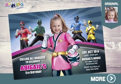 Girl Power Rangers Birthday Invitation, Pink Power Rangers Party, Power Rangers party favors, Power Rangers Digital Invitation. 059