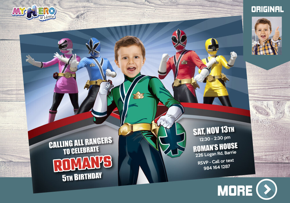 Green Power Rangers Birthday Invitation, Green Power Ranger theme Party, Power Rangers Digital template. 414