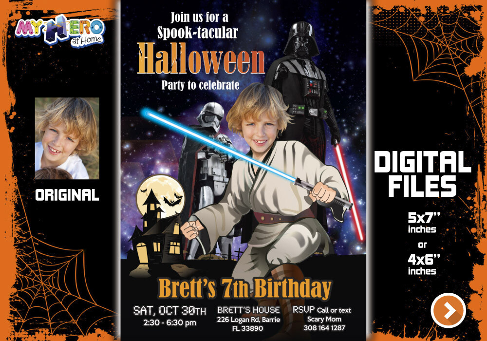 Star Wars Halloween Invitation, Star Wars Halloween Party, Halloween Star Wars birthday, Jedi Halloween Birthday, Halloween Jedi Party. 032N