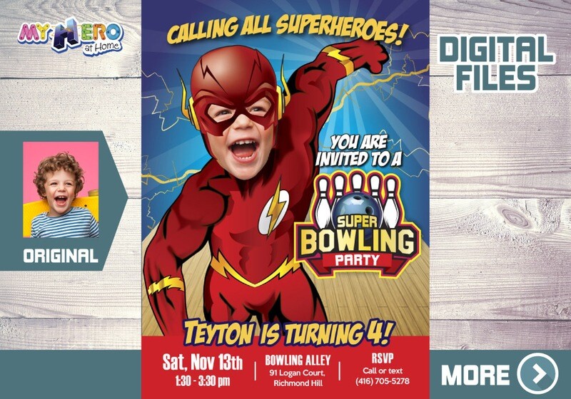 Flash Bowling Party Invitation, Flash Birthday, Flash Bowling Party, Flash theme Party, Flash Digital, Flash Thank you. 149B