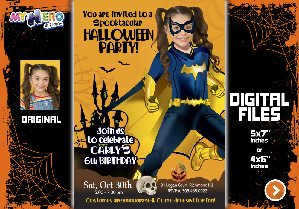 Batwoman Halloween Party, Batwoman Digital Invitation, Halloween Super hero girls theme, Batwoman Thank You, Batwoman favor tags. 466B
