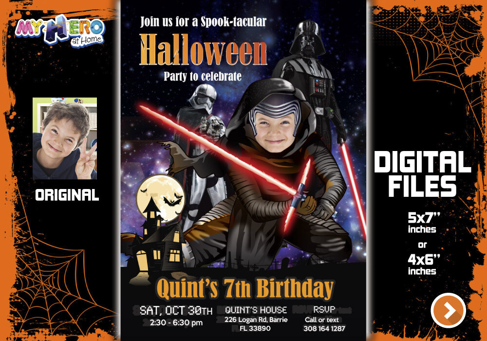 Kylo Ren Halloween Invitation, Halloween Kylo Ren Party, Kylo Ren Halloween, Halloween Star Wars party, Kylo Ren Halloween party. 457H