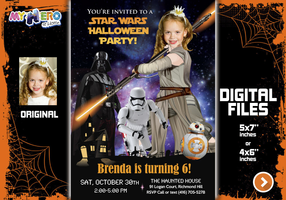 Jedi Rey Halloween Party, Halloween Jedi Rey Party, Halloween Star Wars themed party, Girl Star Wars Halloween, Jedi Rey Invitation. 033