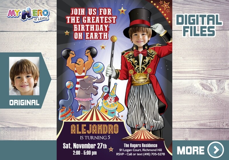 Circus Birthday Invitation, Ringmaster Invitation, Carnival Party Invitation, The greatest show birthday, Circus photo invitation. 546