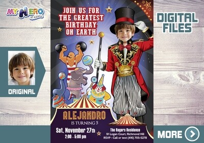 Circus Birthday Invitation, Ringmaster Invitation, Carnival Party Invitation, The greatest show birthday, Circus digital invitation. 546