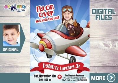 Airplane Invitation with photo, Airplane Digital, Time Flies Invitation, Pilot Bday Invitation, Vintage Plane Invitation. 548