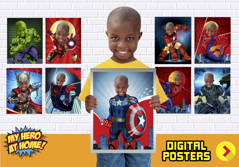 Custom Superheroes Posters, Hulk wall, Spiderman wall, Ironman wall, Thor wall, Captain America wall, Black Panther wall, Miles Morales wall. 462C