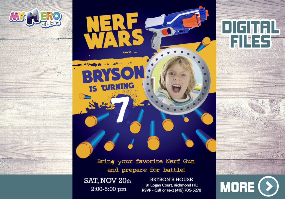 Nerf Birthday Invitation, Dart Birthday Invitation, Digital Nerf Invitation, Nerf Guns party, Dart Gun Birthday. 552