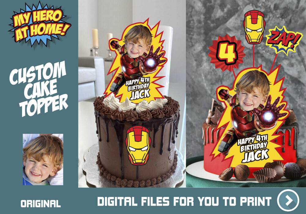 Iron Man Cake topper, Iron Man edible cake topper, Iron Man cake decoration, Iron Man personalized cake, Iron Man DIY Party. 537