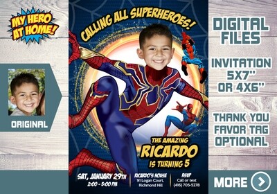 Iron Spider-man birthday Invitation, Iron Spider-man Digital Invitation, Iron Spider-man theme party, Iron Spider-man Invitation. 555
