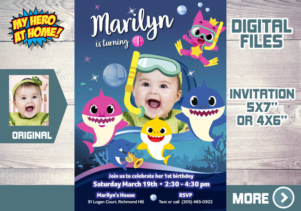 Baby Shark Birthday Invitation, Baby Shark Digital Invitation, Baby Shark party Invitation, Custom Baby Shark Bday Invitation. 556