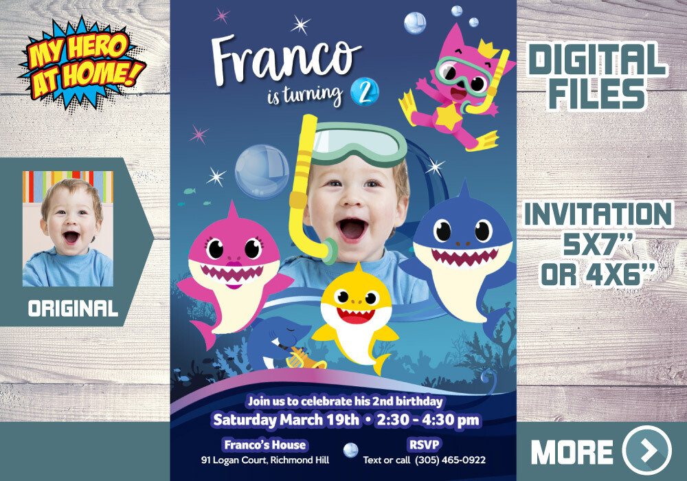Baby Shark Party Invitation, Baby Shark Digital Invitation, Baby Shark Bday Invitation, Baby Shark Theme party. 556B