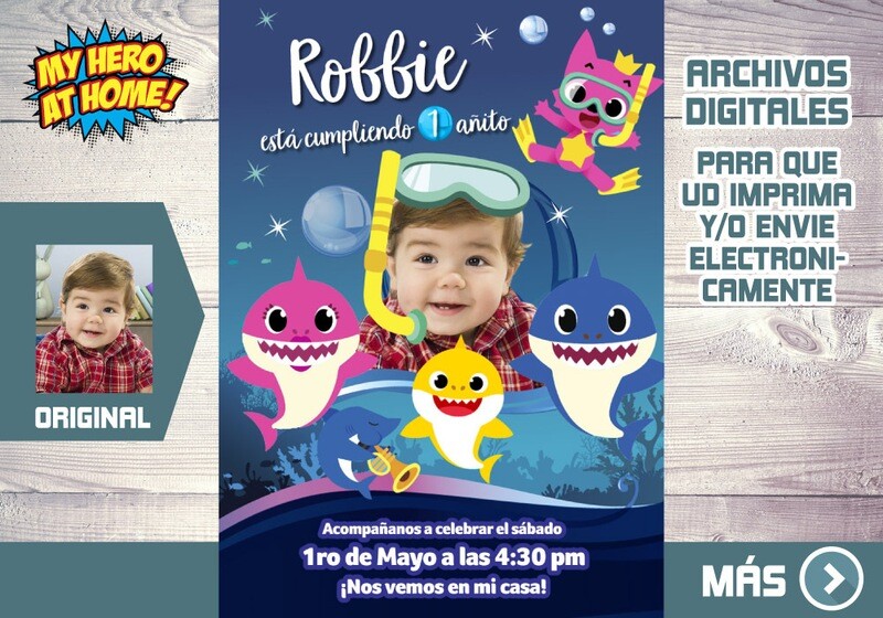 Invitación de Baby Shark, Fiesta tema Baby Shark, Invitación Digital de Baby Shark, Invitación personalizada de Baby Shark. 556SP