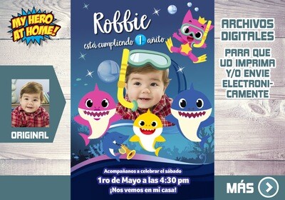 Invitación de Baby Shark, Fiesta tema Baby Shark, Invitación Digital de Baby Shark, Invitación personalizada de Baby Shark. 556SP