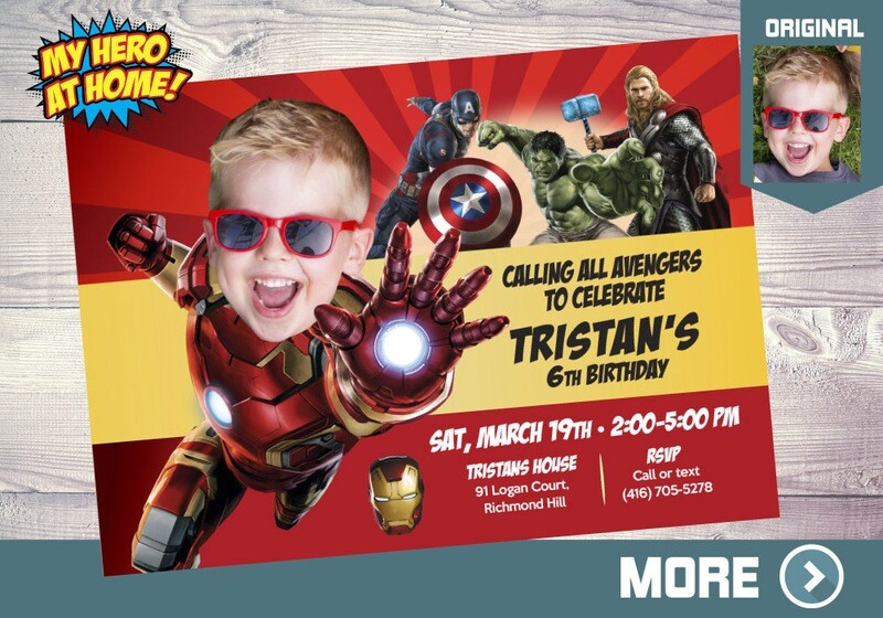 Iron Man Birthday Invitation with photo, Iron man Avengers Party, Iron Man Digital, Iron man theme Party. 097C