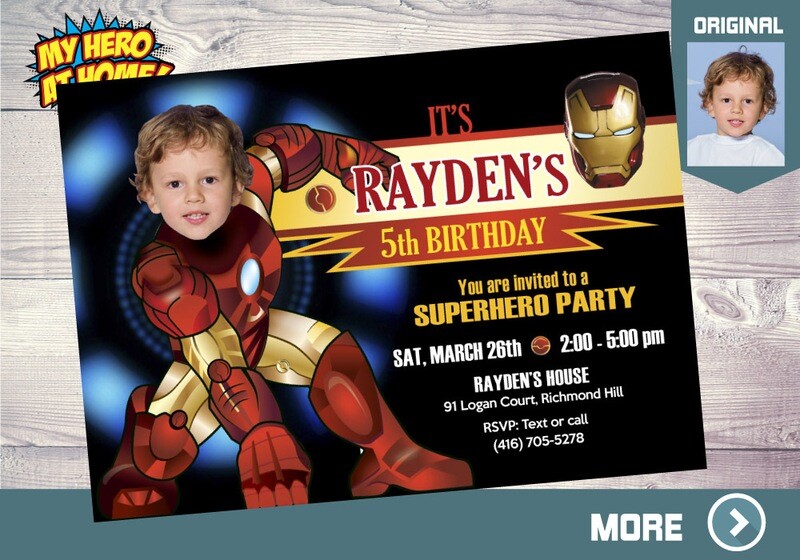 Iron Man Party Invitation, Iron man theme Birthday, Ironman Digital, Iron man Birthday, Iron Man thank you card, Ironman favors tags. 095C