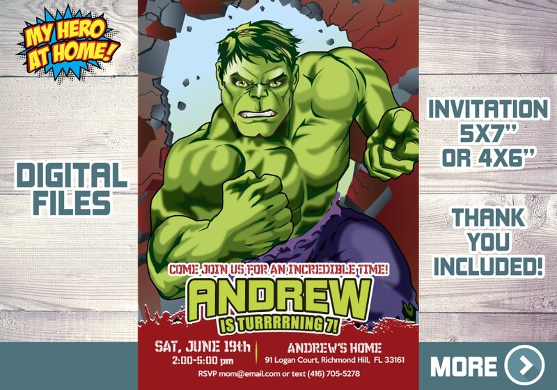 Hulk Birthday Invitation, Hulk themed Birthday, The Incredible Hulk Birthday Invitation, Hulk Digital, Invitacion Cumple Hulk. 088NF