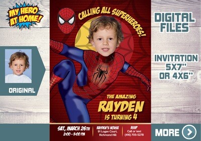 Spider-Man Birthday Invitation, Spider-Man Party, Spiderman Digital, Spider-Man Photo Invitation, SpiderMan Invitation. 102C