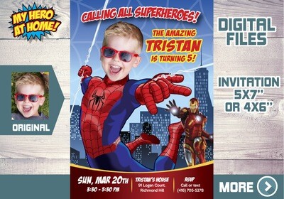 Spiderman Digital Invitation, Spider-man theme Party, Spider-Man Favor tags, Spiderman party favors, SpiderMan thanks. 137C
