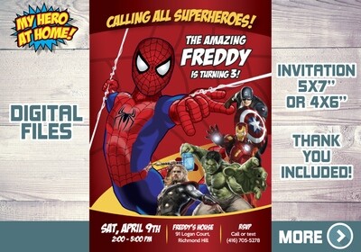 Spiderman Party Invitation, Spiderman Birthday Invitation, Spiderman Digital, Spiderman Thank you, Spiderman Invitation. 560