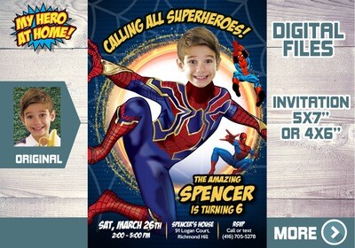 Iron Spider-man party Invitation, Iron Spiderman invitation, Iron Spider digital invitation, Iron Spider thank you, Iron Spider tags. 555C